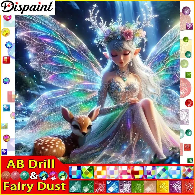 

Dispaint Fairy Dust AB 5D Алмазная вышивка Набор для рукоделия "Женщина Цветочные крылья" Diy Алмазная картина Вышивка крестиком Украшение дома