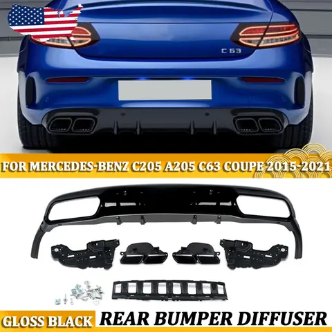 Rear Bumper Diffuser Lip with Exhaust Tips for Mercedes Benz  A205 C205 COUPE 2015 2016 2017-2021 C200 C300 C43 C63 AMG Line