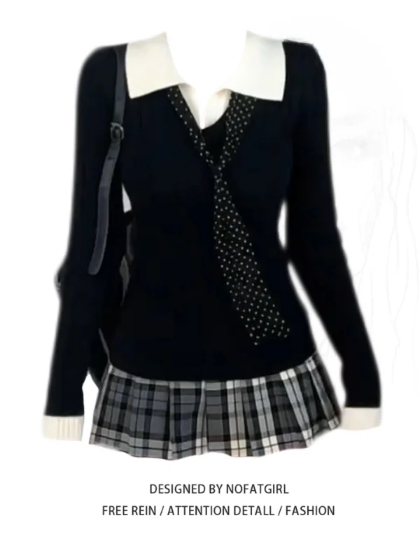 

plus Size Women's Korean Sle College Faion Knitted Sweater Slimming Top Layered Look Autumn Winter New Sle Versatile irt