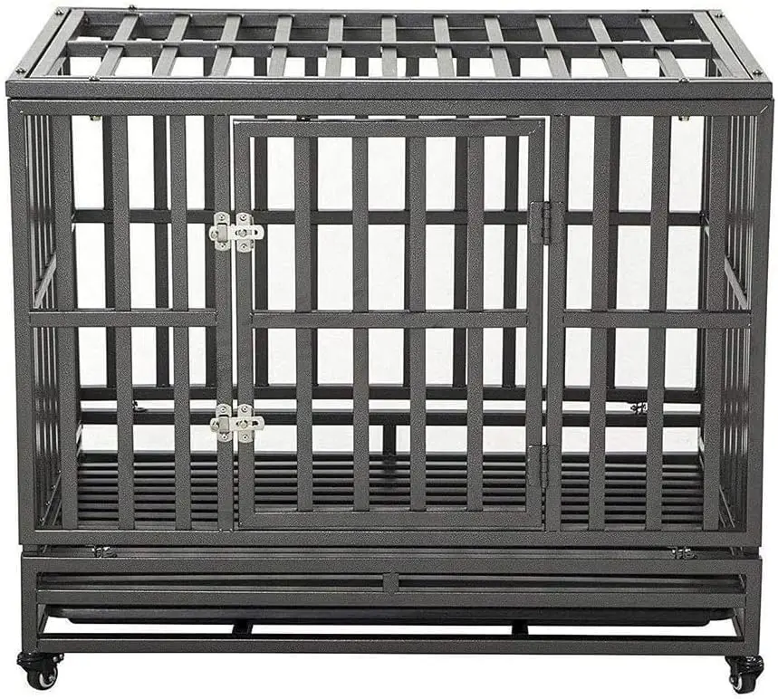 

LUCKUP 38 Inch Heavy Duty Dog Cage Metal Kennel and Crate for Large Dogs,Easy to Assemble Pet Playpen with Four Wheels,Black