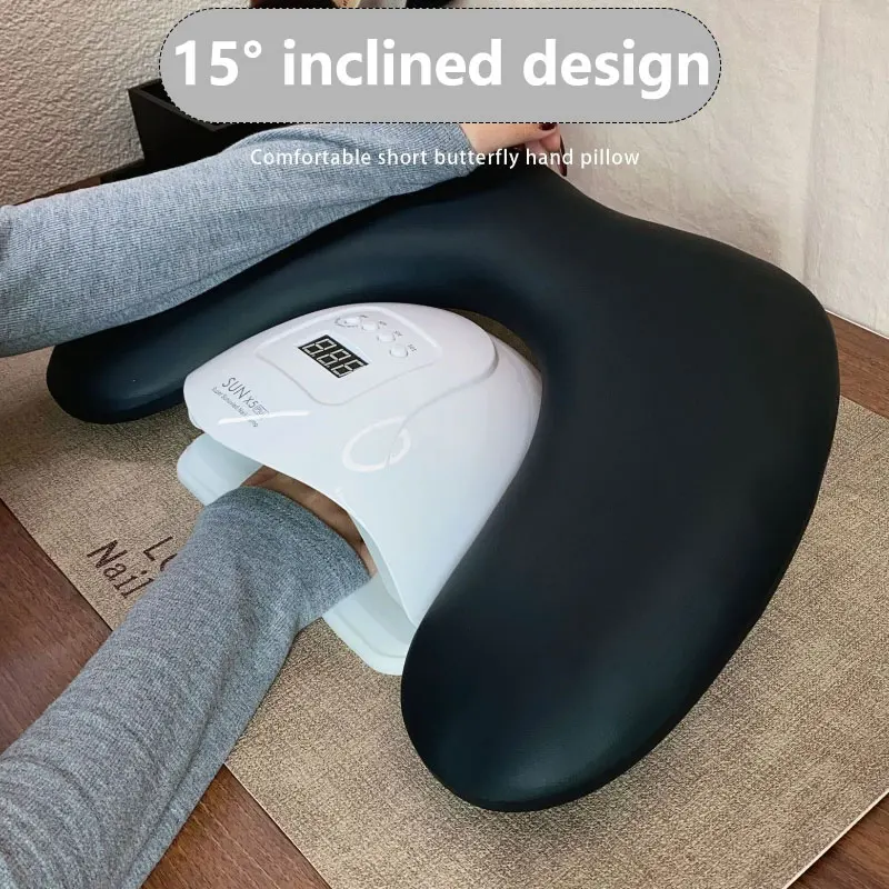 وسادة يد فنية للأظافر على شكل حرف U، حامل محمول قابل للطي، تصميم مائل من الخشب الصلب، وسادة مسند للذراع، وسادة يد لصالون الأظافر #2