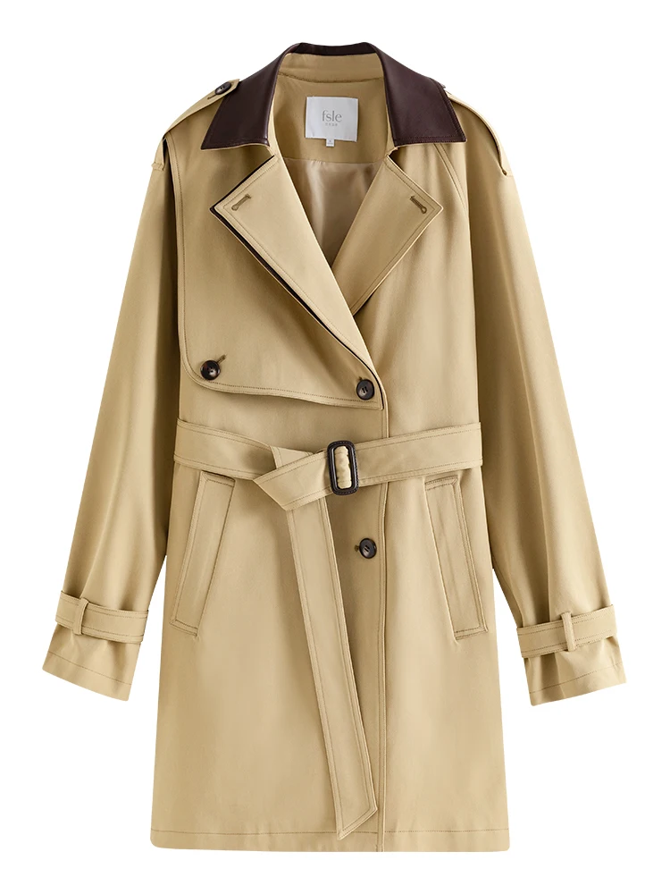 Imagem -05 - Fsle-mid-length Trench Coat para as Mulheres Mid-length Jaqueta Blusão Cabolsa Solto Estilo Britânico Novo Primavera 24fs11083 2024