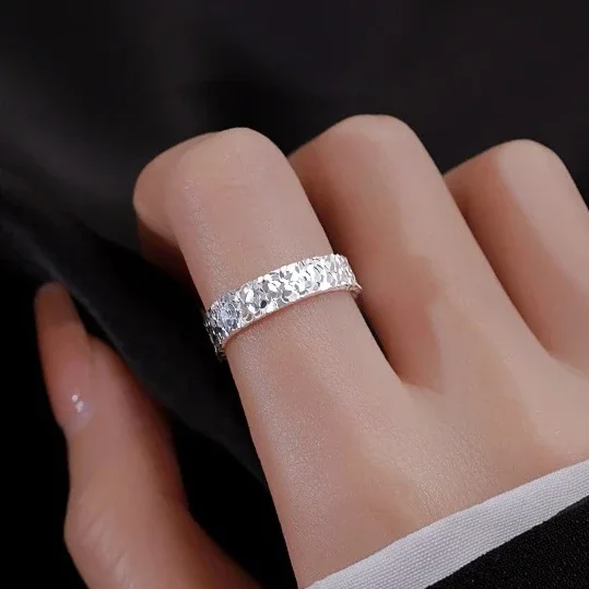 

Real 925 Sterling Silver Minimalist Geometric Opening Rings for Women Classic Shining Fine Jewelry Light Luxury Accessories