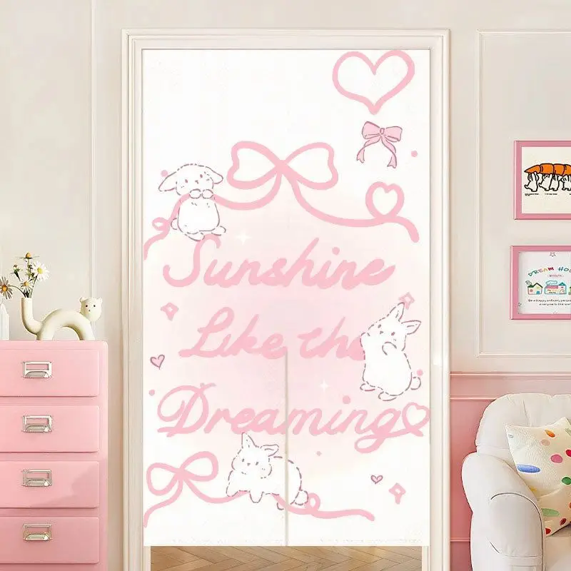 VIKAMA Pink Bow Japanese Style Half Door Curtain, Privacy Divider for Girls Bedroom Entrance, Cute Kawaii Home Decor