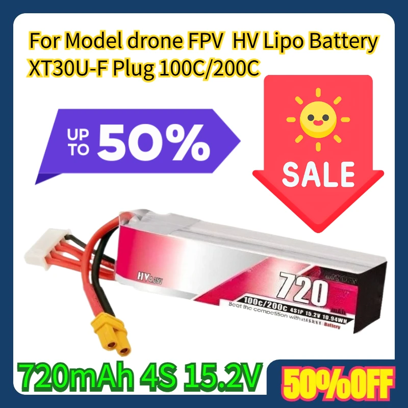 

For Model drone FPV 720mAh 4S 15.2V HV Lipo Battery XT30U-F Plug 100C/200C