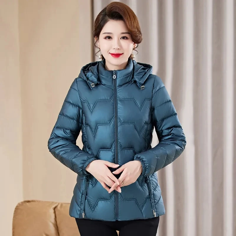 2023 New Winter High-quality Slim Middle-aged Mother Hooded Cotton-padded Jacket Cold Warm Thick Short Long Sleeve Coat Women