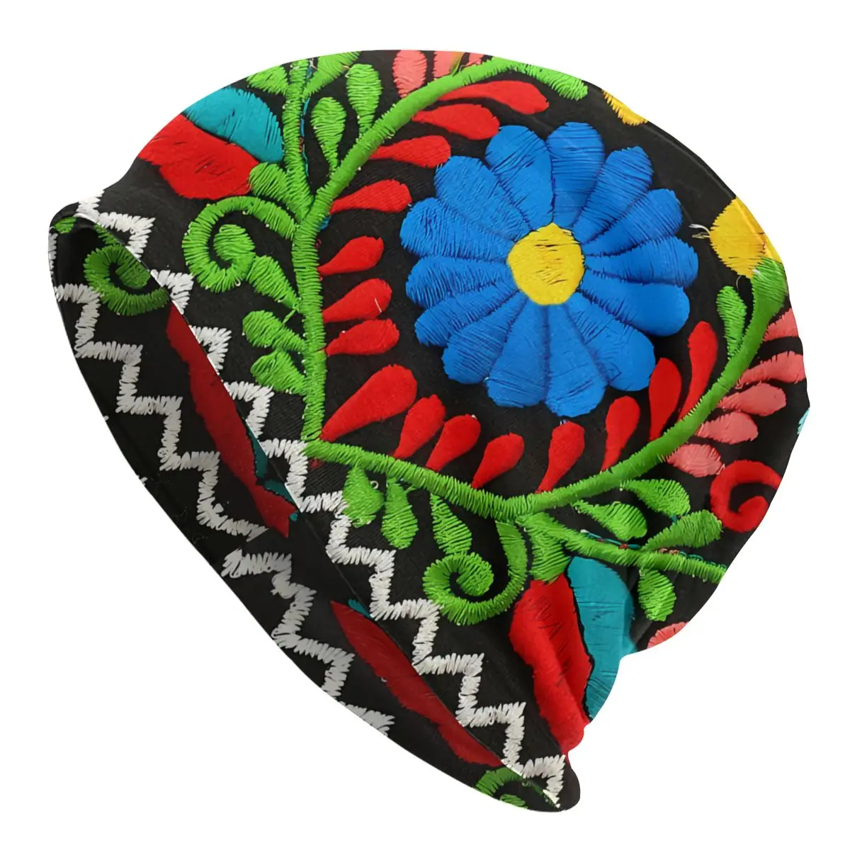 

Mi Jardin Mexican Portuguese Embroidered Flower Autumn Female Thin Beanies Double Used Outdoor Bonnet Hats