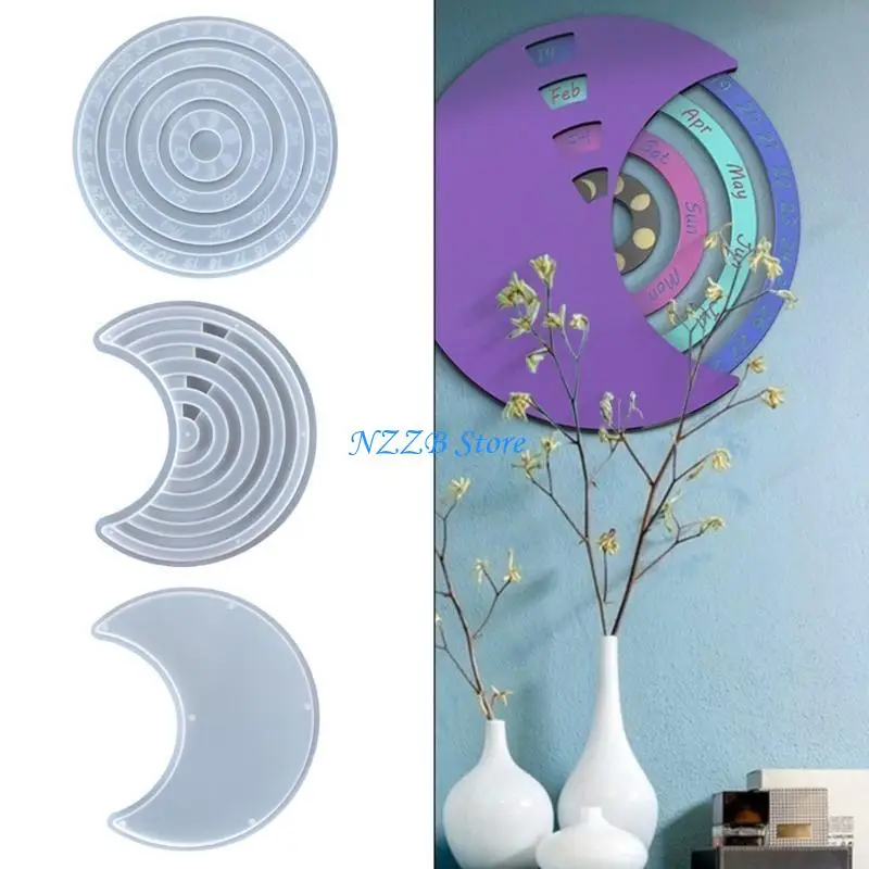 

T21F 3x Calendar Disc Silicone Mold Rotatable Moon Phases Perpetuals Calendar Mold