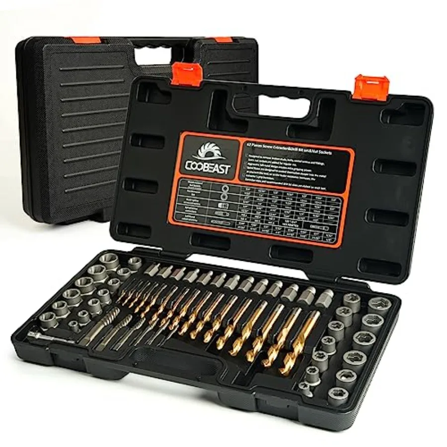

62Pcs Screw Extractor Set with Left Hand Drill Bit Bolt Extractor Kit Heavy Duty Easy Out Extractor Socket Set for Broken Nuts