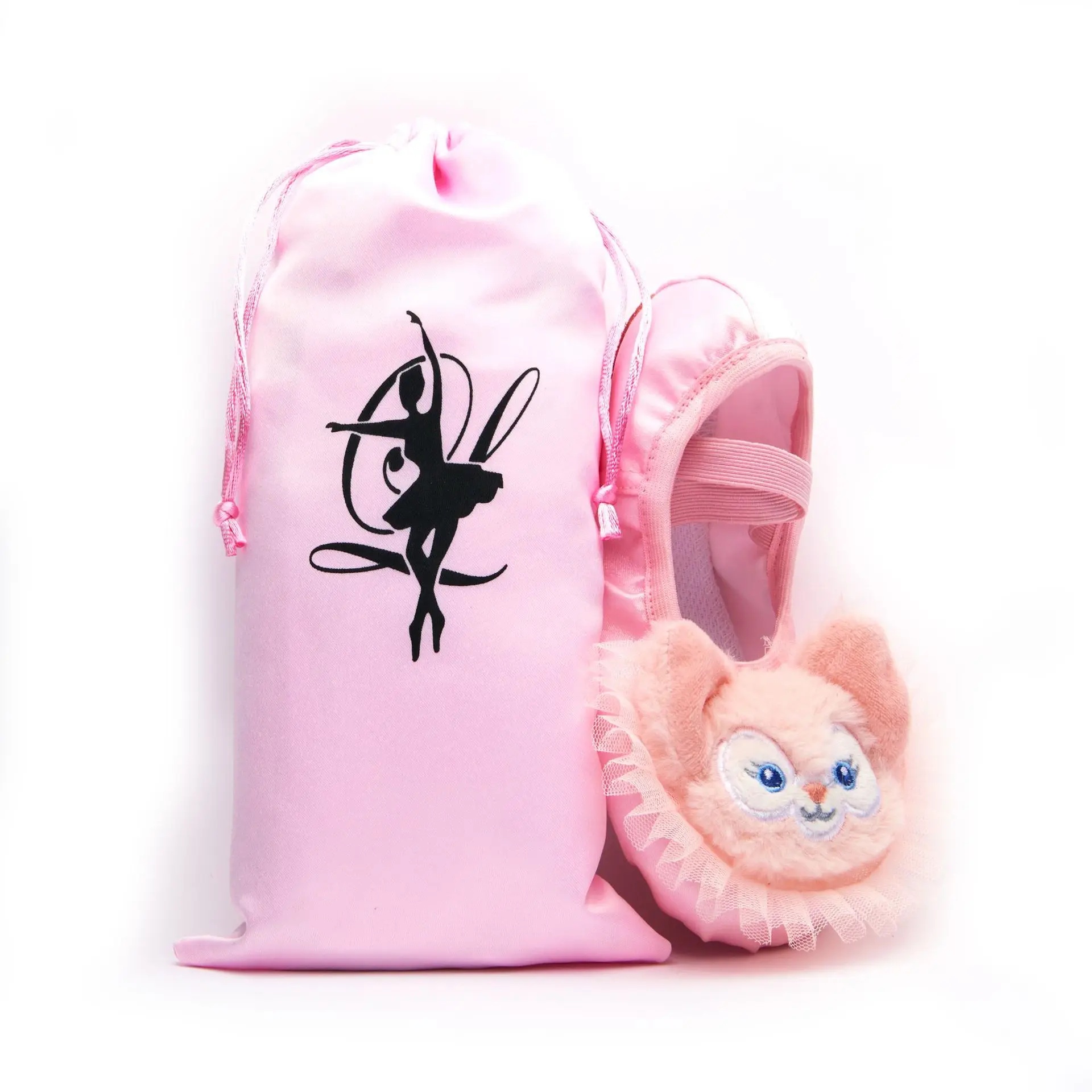 Double Drawstring Ballet Dance Shoes Bag Satin TUTU Bag for Girls Ballerina Pointe Shoes Bags Ballet Dance Accessories 13*27CM