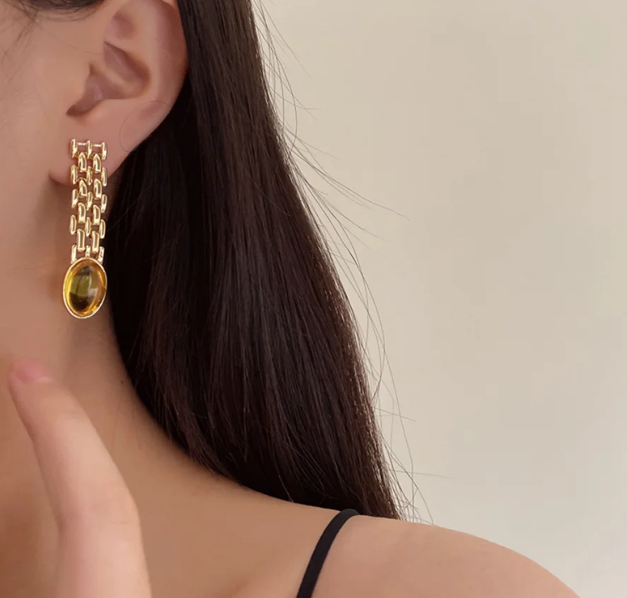 2022 new trend S925 silver needle glass amber alloy acrylic Vintage earrings for women  fashion jewelry