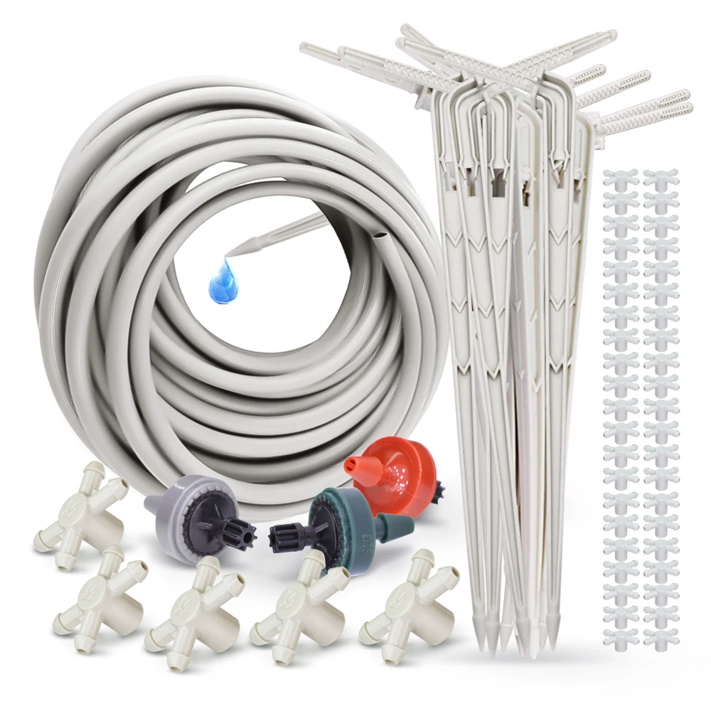 

20M 2/4/8L Compensating Dropper Dripping Irrigation Kit 10Set 4Way Elbow Arrow Watering System Greenhouse Garden Vegetable Drip