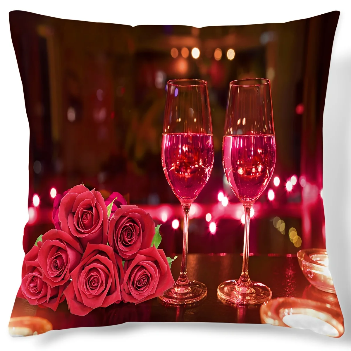 

1Pc Valentine's Day Love Gift Rose Beautiful Love Red Wine Cup Series Pattern Digital Printing Throw Pillow Cover Home Decor