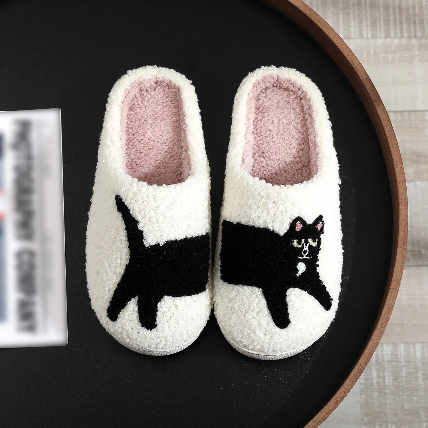 Cute Embroidered Animal Slippers Women Winter Warm Plush Home Shoes Soft Furry Indoor Flats Cozy TPR Non Slip Sole Couple Style
