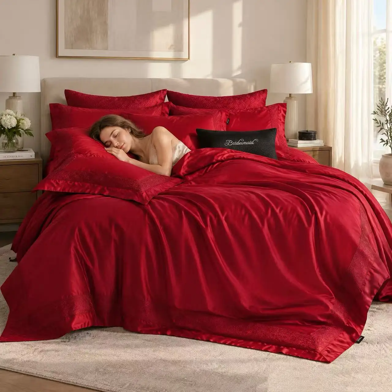 100% Cotton Luxury Jacquard Bedding Set 4Pcs,  Duvet Cover Flat Sheet Pillowcases, King Queen Size Bed Linens
