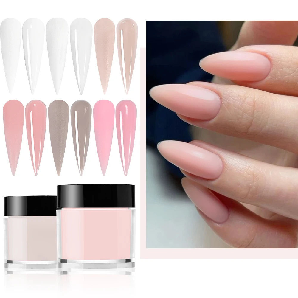 6-Farben-Acryl-Nagelpulver, weiß/klar/rosa/nackt, Maniküre-Polymer-Builder-Pulver für Nagelverlängerung/Schnitz-Tauchpulver