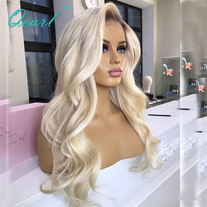 Free Part Full Lace Wigs Human Hair Lace Frontal Wig Icy White Blonde Brazilian Wig for Women Pre plucked Loose Deep Wave Qearl