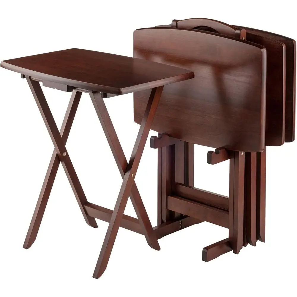 

Set o 4 Rich Walnut Oversize olding Snack Table 25.5"