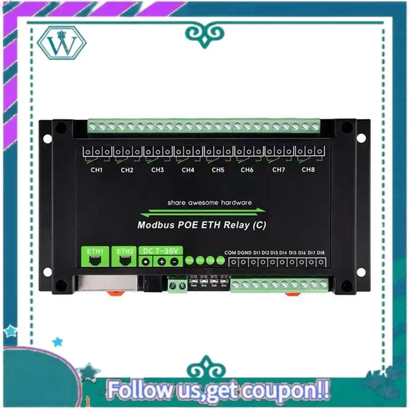 

A75Q-8-канальный релейный модуль, двойной порт Ethernet, протокол Modbus RTU, поддержка Poe, сетевой порт, каскадная связь