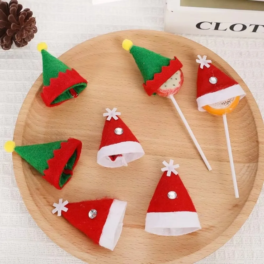 12pcs Lollipop Hat Mini Christmas Hat Gift DIY Elf Craft Supplies Christmas Santa Hats Bottle Ornament Cup Bottles Cover