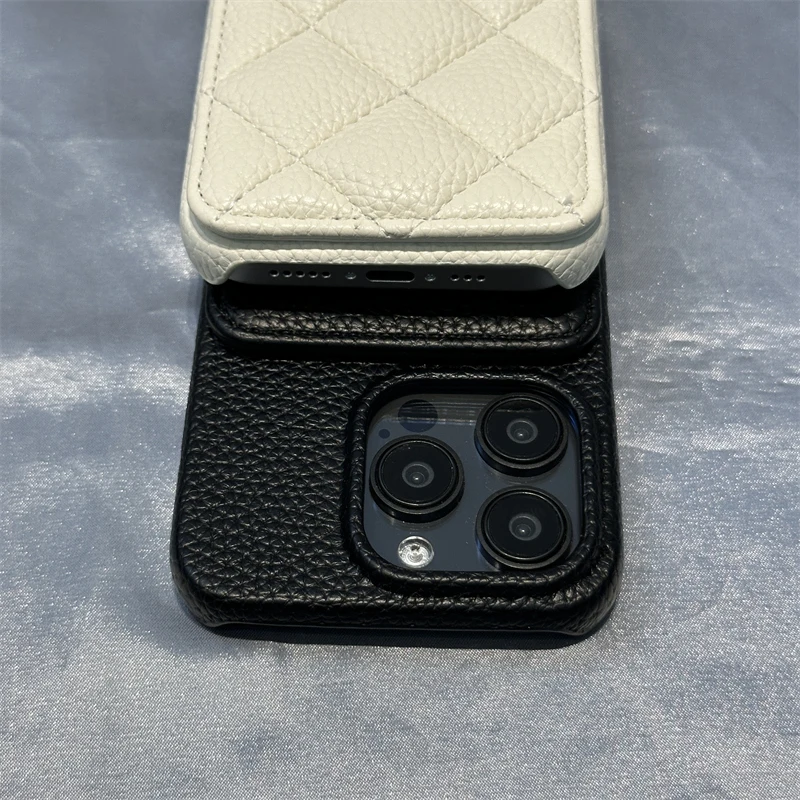 Luxury Card Pocket Wallet Leather Phone Case for iPhone 16 17pro max 15 17 14 Pro 13 12 Trendy Lattice Card Slot Matte Cover