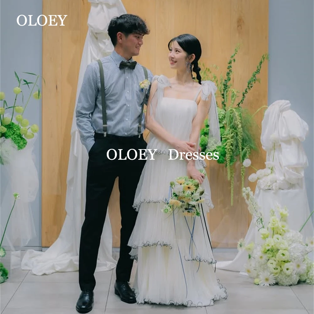 

OLOEY Unique Korea Wedding Dresses Sleeveless Photoshoot Pleats Layered Bride Gowns Customized Floor Length Soft Tulle