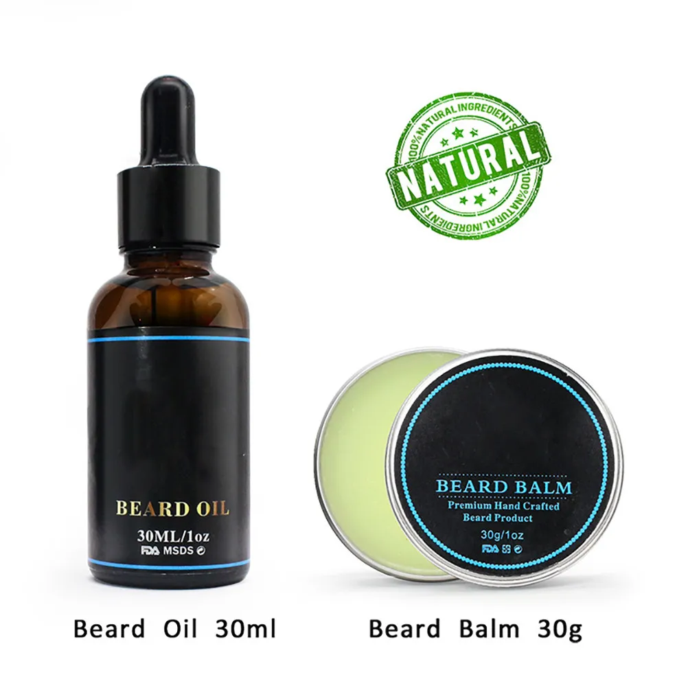 6Pcs Beard Grooming Kit for Men Natural Balm Oil Beard Brush Comb Scissors Moisturizing Softening Shaping Controlling Coarse