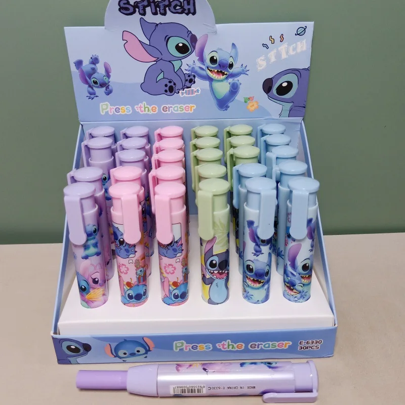 15/30 Pcs Disney Stitch Lipstick Modeling Eraser Lilo & Stitch Cartoon Cute Student Supplies Stationery Wholesale