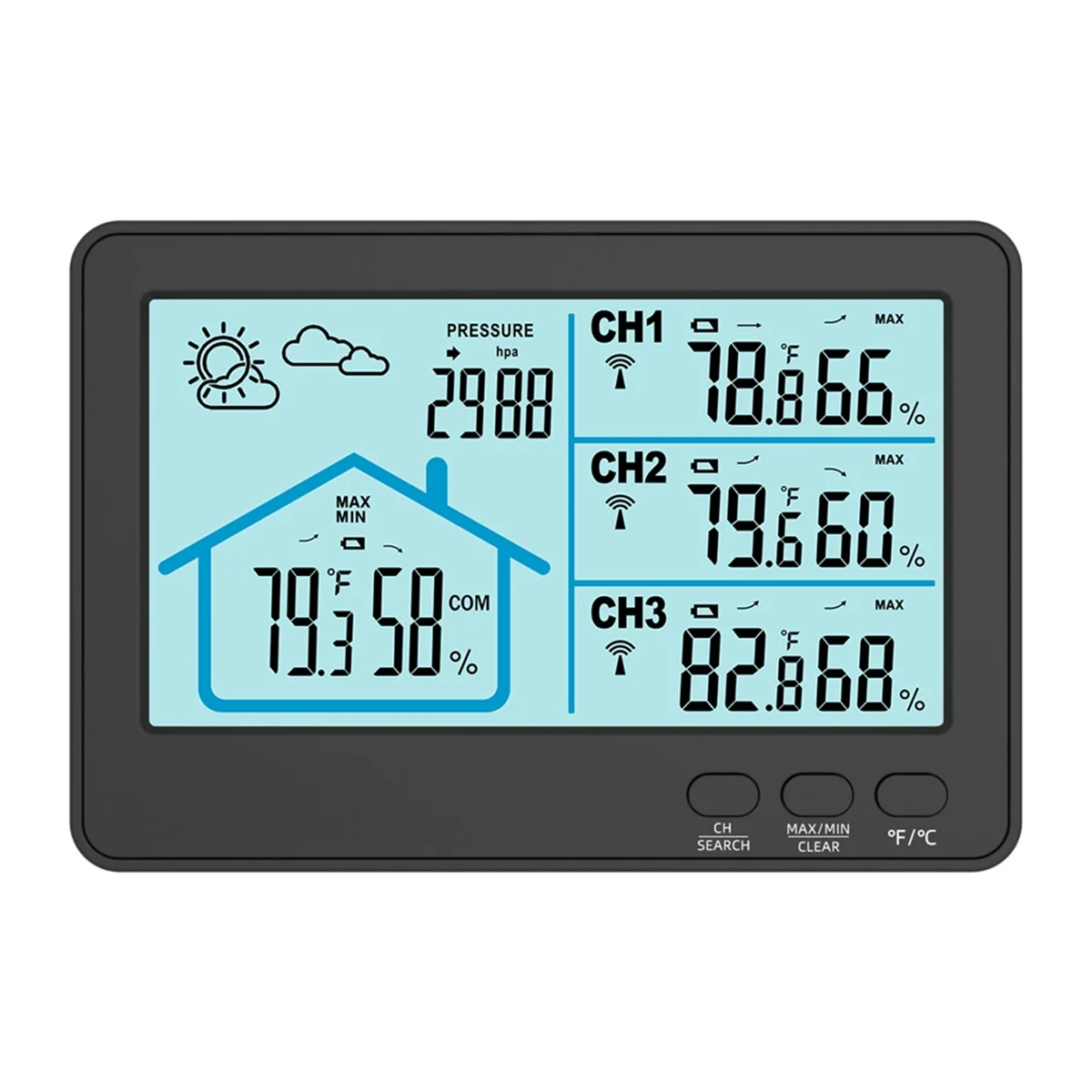 AA98 Wireless Weather Station Barometer Color LCD Screen Temperature Humidity Meter 433 Weather Station Forecast Sensor White