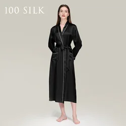22Mm Sleepwear Luxury Home Clothes 100% Real Silk Robe Long Bathrobe Lady Kimono Gown with Pocket Peignoirs Soft Nightgown