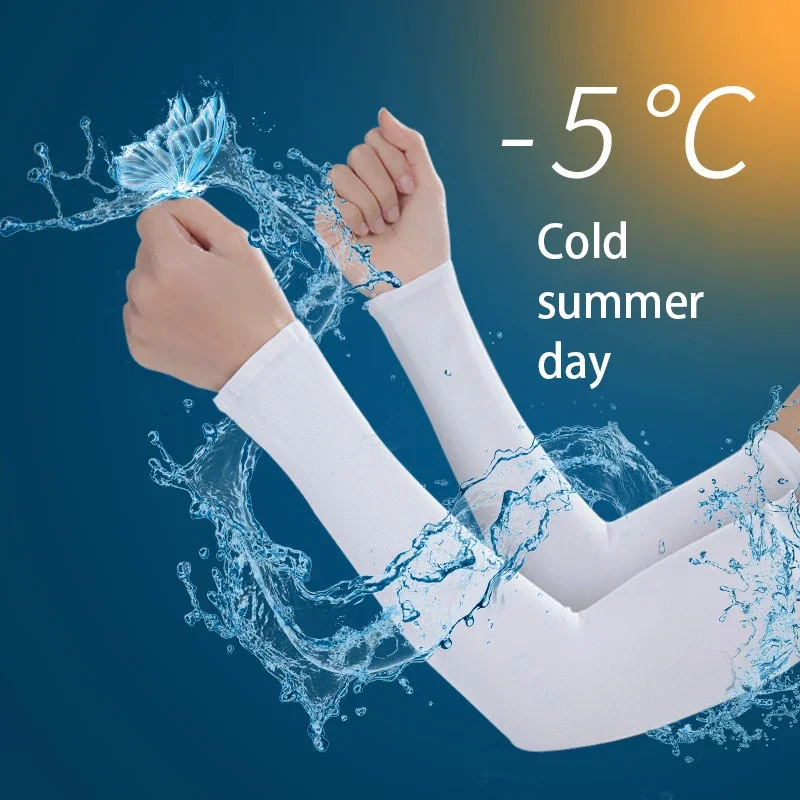 1Pairs Ice Silk Sleeve Sunscreen Cuff Arm Sleeves Long Gloves Sun UV Protection Hand Protector Cover Anti-Slip Summer Outdoor