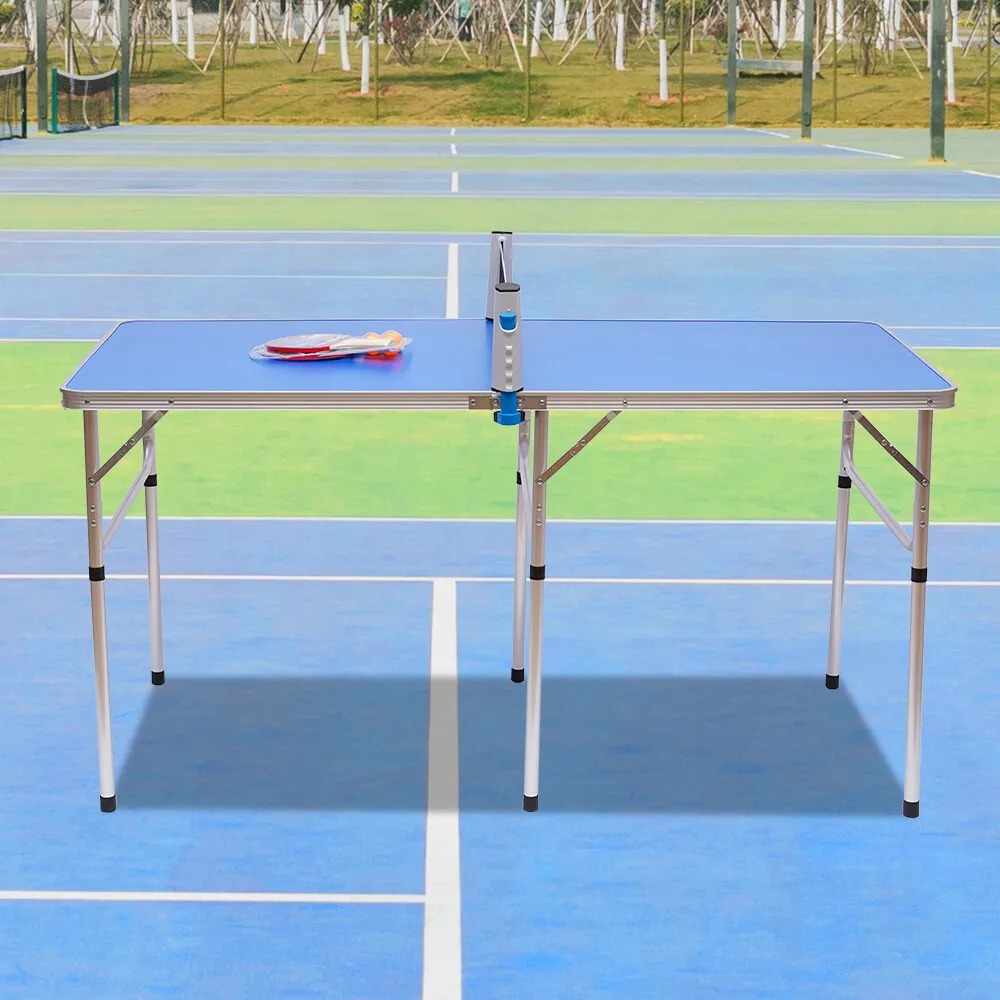 

Blue & Silver Table Tennis Table High-Quality MDF & Aluminum Alloy Material Wear-Resistant With 59.84*29.92In Spacious Table Top