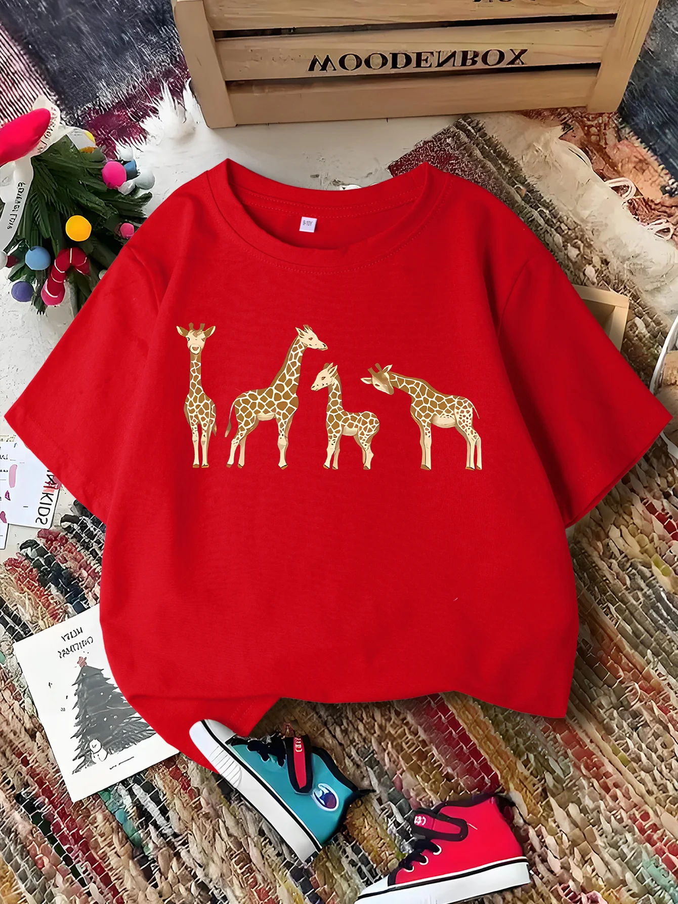 Cute Giraffe Family Animal Print Graphic Kids Tee Boys Girls Family Matching Cotton Crew Neck Short Sleeve Soft Summer Tee