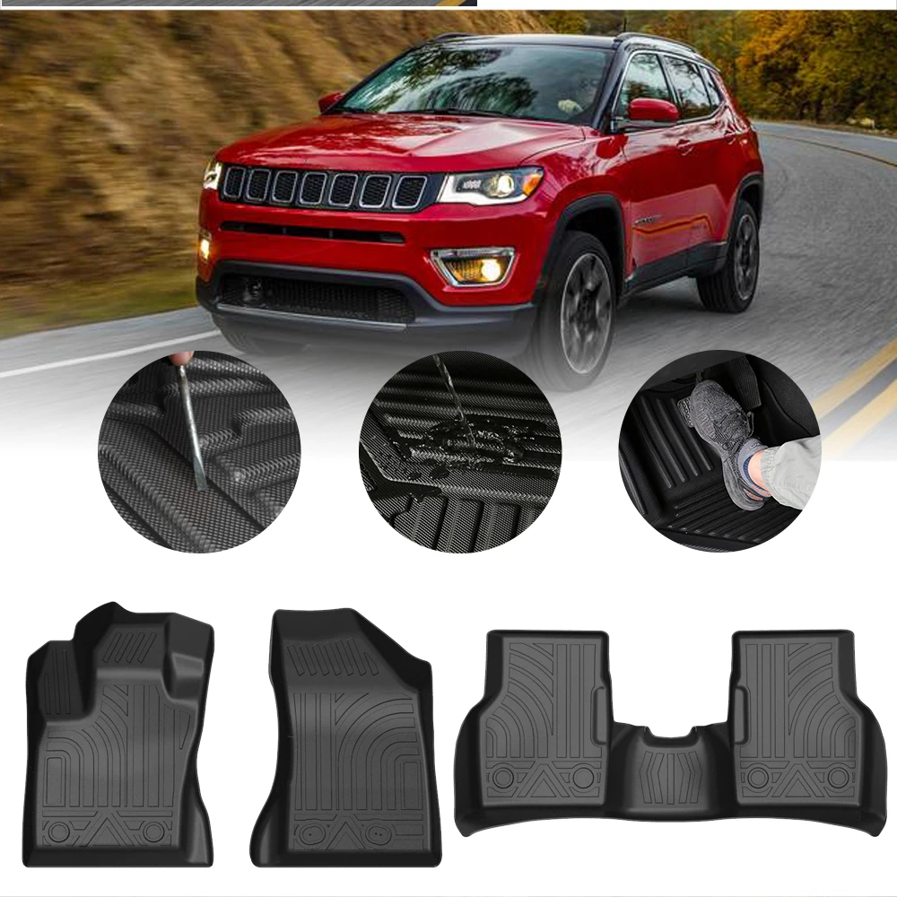 TPE Car Floor Mats for Jeep Compass 2017 2018 2019 2020 Waterproof Protective Rubber Car Pad Liner Auto Interior Accessories