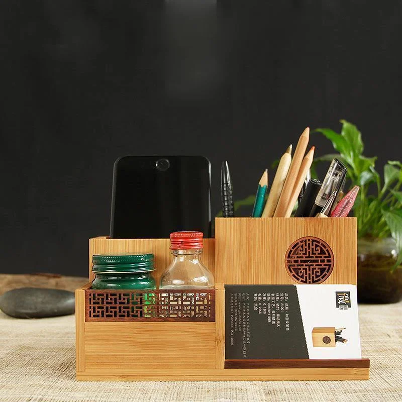 

Multifunction Wooden & Bamboo Pen Pencil Holder Desktop Storage Box Retro Cosmetic Holder Creative Office Accessories ZM301