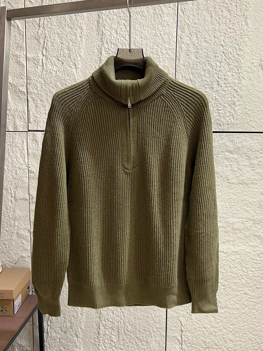 

Japanese Style Thickened Zipper Half High Collar Sweater for Men Autumn Winter Fashionable Urban Casual Pure Color Knitwear