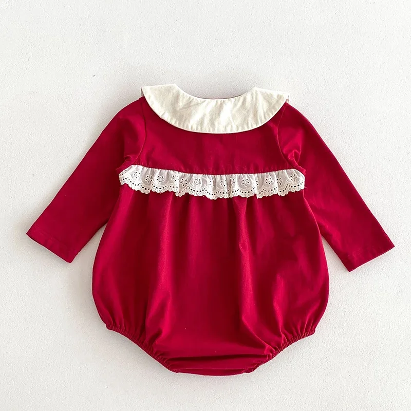 2024 New Autumn Christmas Newborn Baby Girls Bodysuits Long Sleeved Cotton Splicing Infant Baby Jumpsuit 0-24M Children Clothes