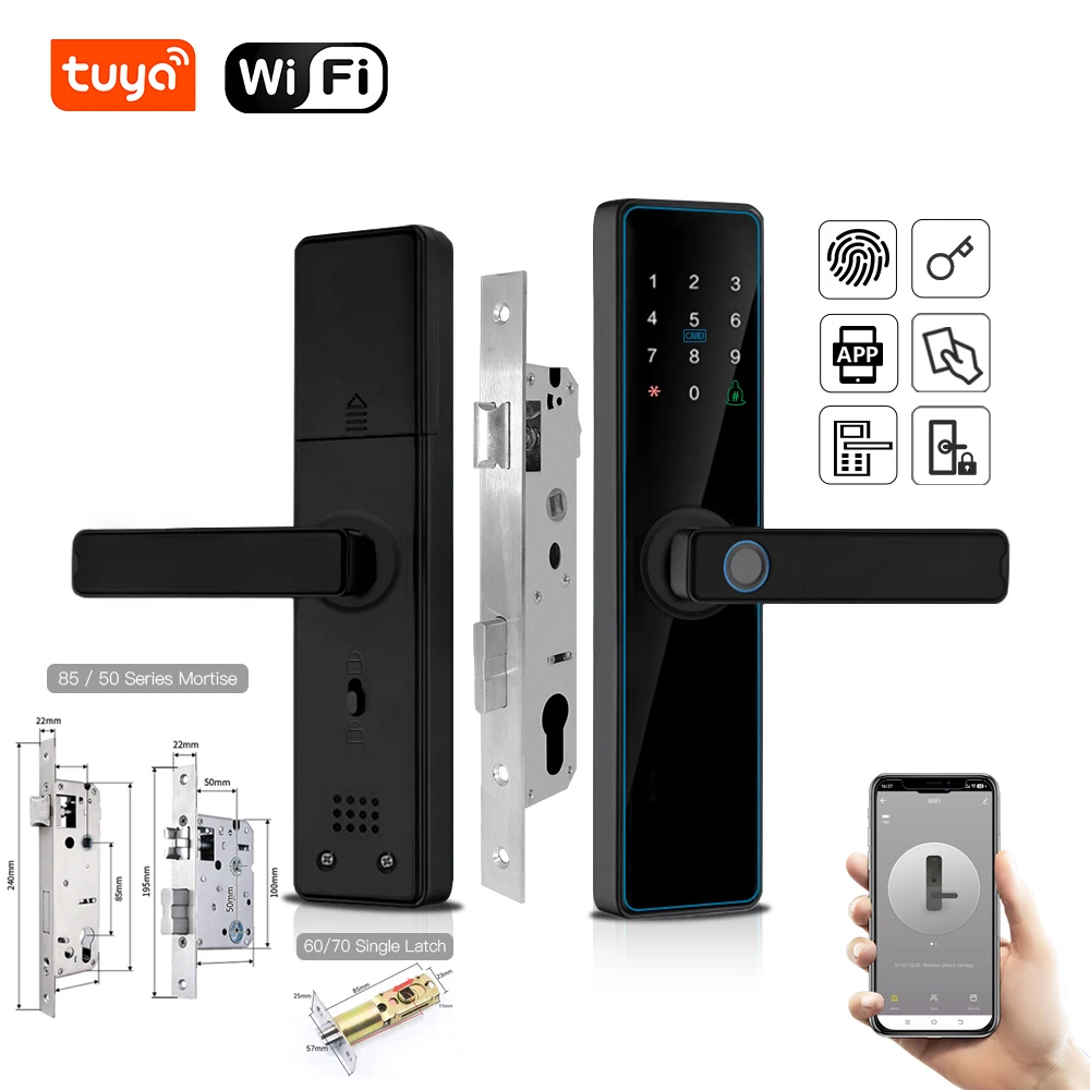 

TUYA WIFI Electronic Smart Door Lock with Fingerprint / Smart Card / Password / Key / USB Emergency Charge
