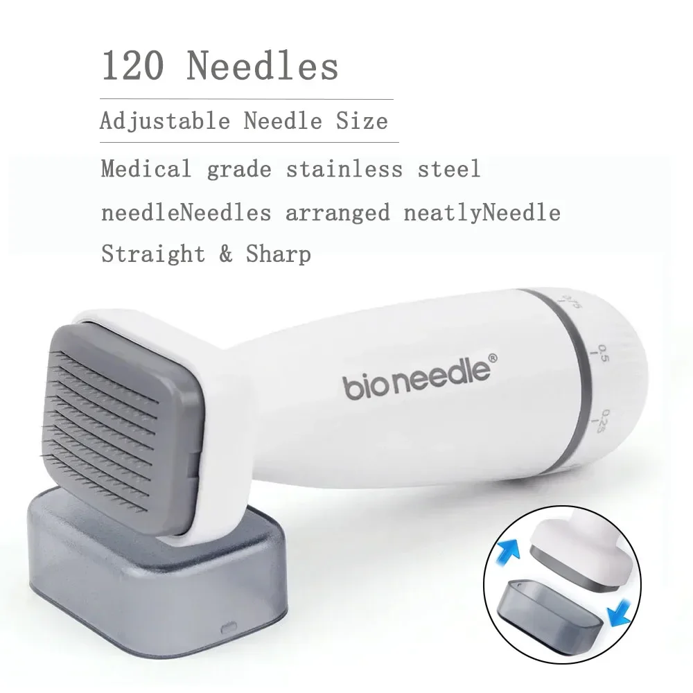 Microneedle Skin Roller Stamp para crescimento facial da barba, Microneedle ajustável, Bio 120 Needle, Cuidados com a pele