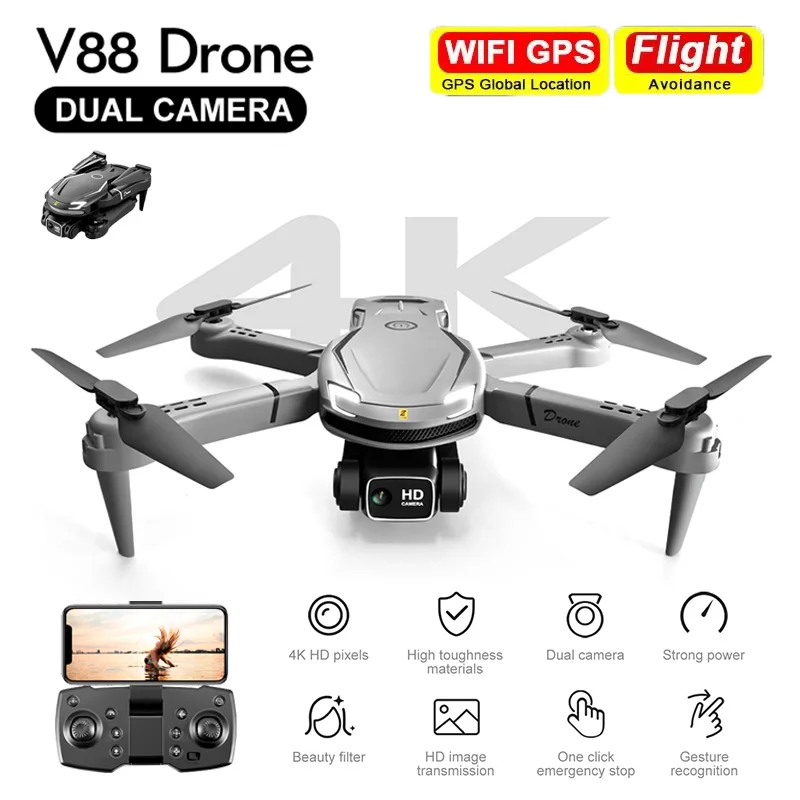 

2024 New V88 mini Drone Dual Camera UAV 5G GPS 4K HD Photography Optical Flow Professional Foldable Control Quadcopter Dron