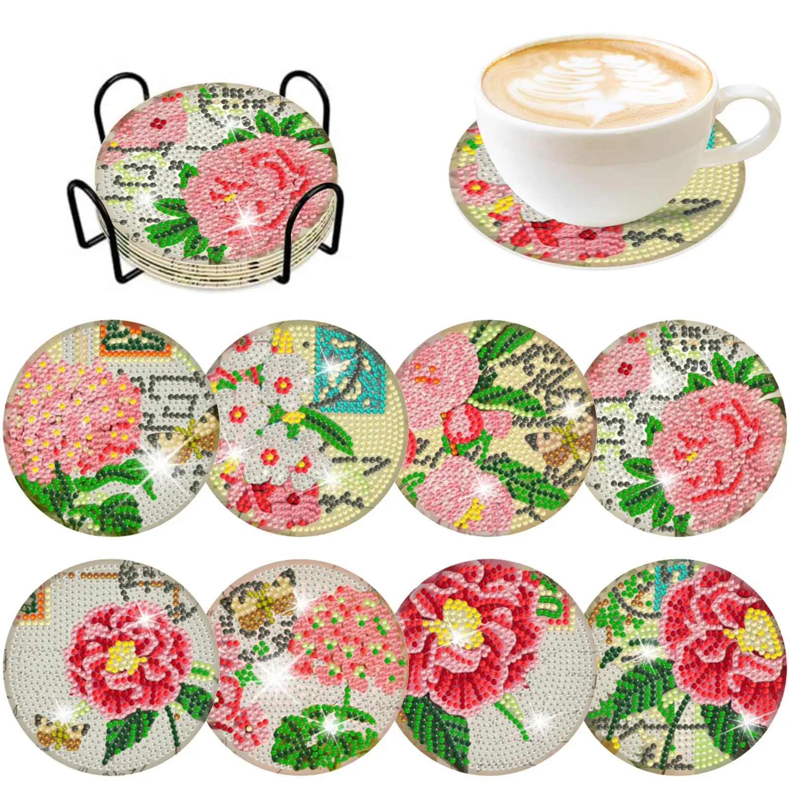 

RUOPOTY 8pc/sets Diamond Painting Coasters For Drinks DIY Coaster Diamond Art Kits for Adults Kids Beginners Diamond Art Craft