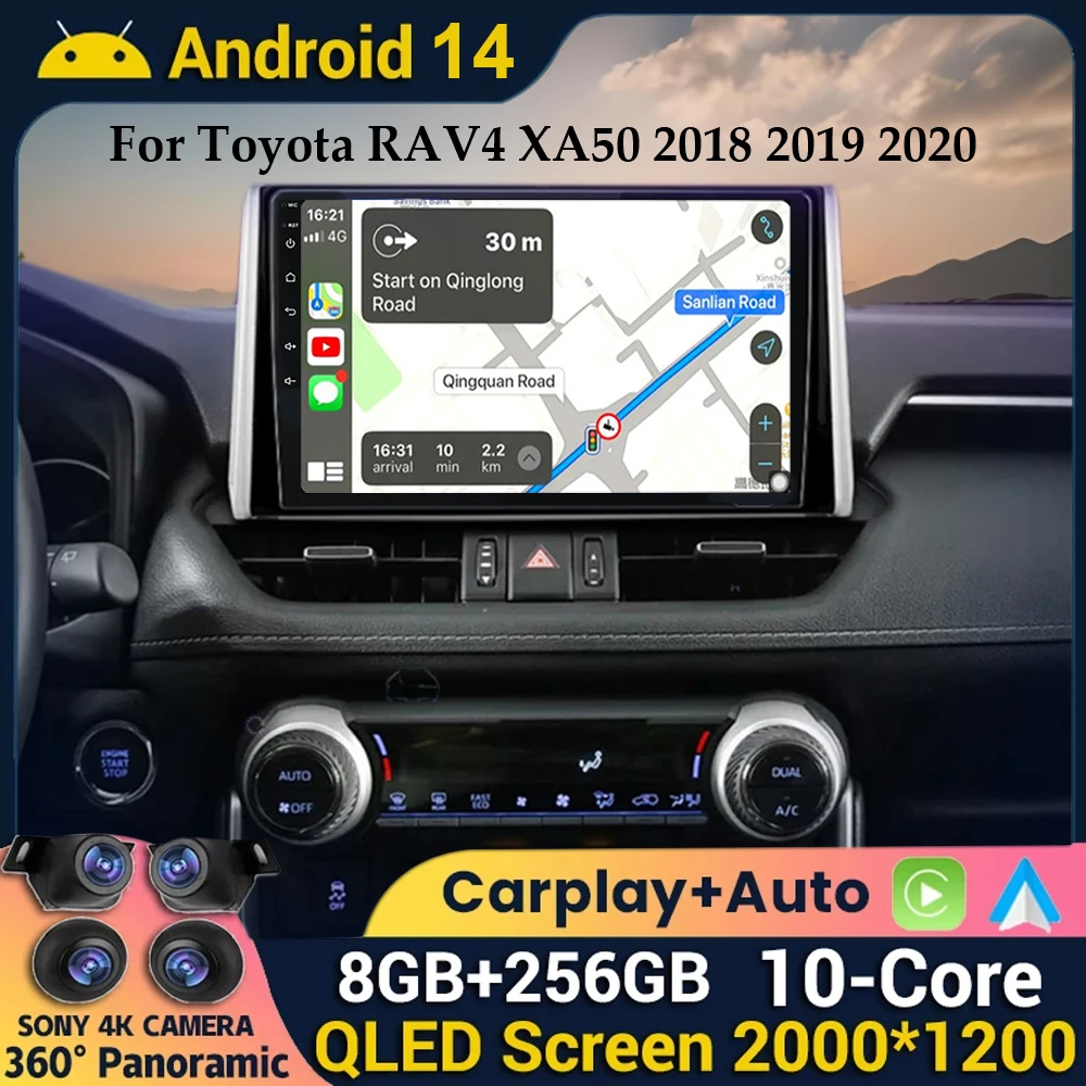 

Автомагнитола Carplay, Android 14, для Toyota RAV4 XA50 2018 2019 2020, GPS-навигация, мультимедийный видеоплеер, 4G, Wi-Fi, камера 360