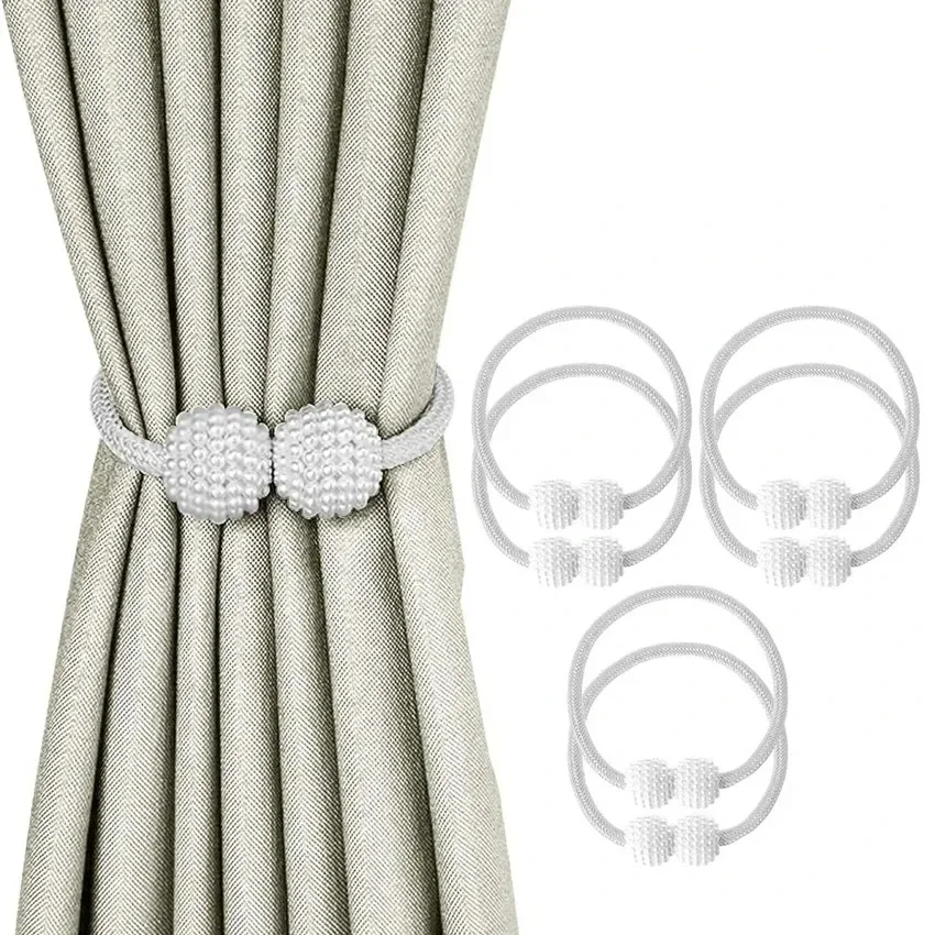 

2pcs Curtain Tiebacks Pearl Ball Curtain Buckle Decoration Weave Clips Rope Straps Holder for Big Drapries Curtain rod holder