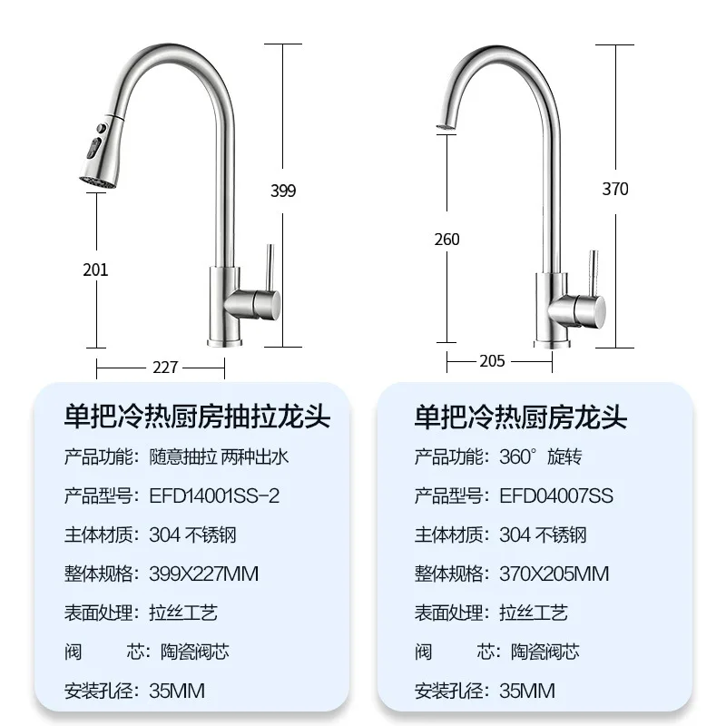 

Kitchen faucet, hot and cold washing basin, sink, 360 degree rotatable sink, pull-out 304, not available