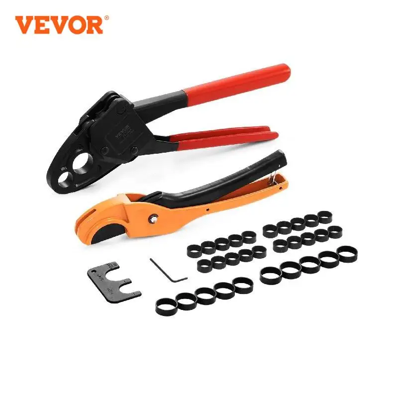 VEVOR PEX مجموعة أدوات تجعيد الأنابيب زاوية مزدوجة الرأس كومبو PEX العقص ل 1/2 "و 3/4" حلقات تجعيد النحاس أنابيب القاطع بندر