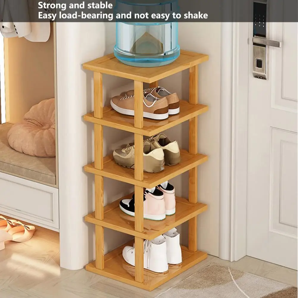 

5 Tiers Vertical Shoe Rack, Wood Narrow Shoe Rack, Small Shoe Organizer, Space Saving Corner Shelf, Tall Tower