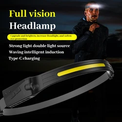 1200mAh Induction COB LED Sensor Head Lamp, Built-in Battery Flashlight, USB Rechargeable Head Torch, 5 Lighting Modes Headlight