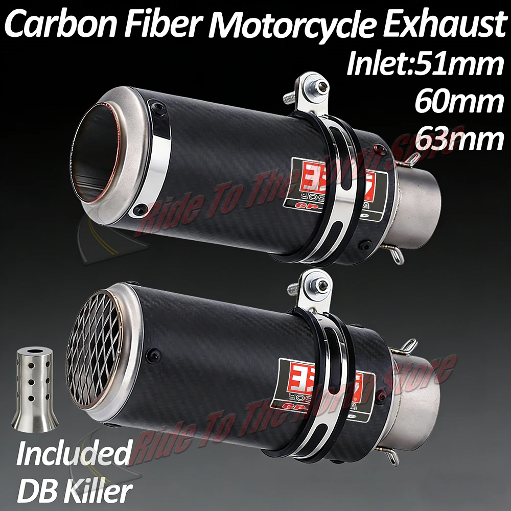

Универсальная выхлопная труба из карбона 51/60/63 мм для Kawasaki, Honda, Yamaha, KTM, Suzuki, CFmoto и других, глушитель, тюнинг, модернизация
