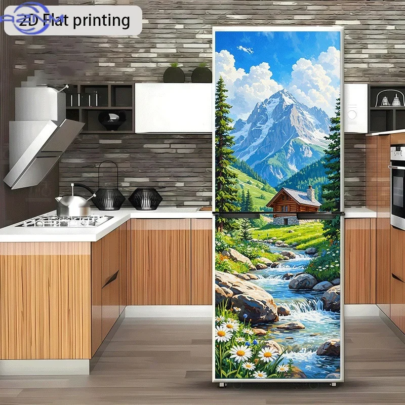 1pc of Refrigerator Sticker,Featuring a Mountain Stream Stone Design, Self-Adhesive Wall Decoration