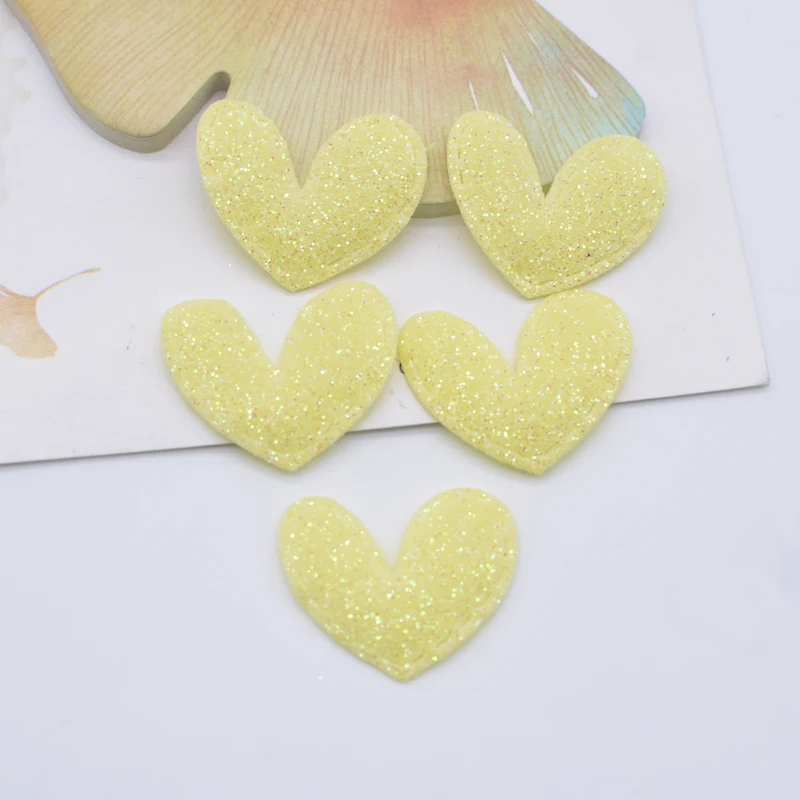 100Pcs 25*20mm Bling Heart Padded Glitter Fabric Appliques for DIY Headwear Bow Decor Accessories Crafts Clothes Sewing Patches